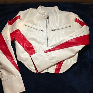 Fashion Nova White and Red Leather Jacket